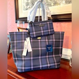 Dooney & Bourke Graham Ashton Tote in Navy Blue & Grayish w/ matching Wristlet